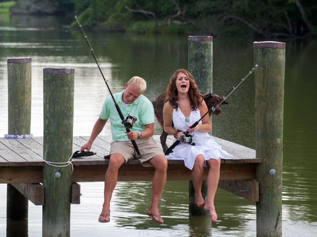 the most hilarious dog photobomb on a save the date photo.